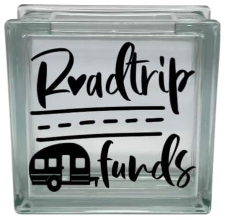 Roadtrip Travel Funds Vinyl Decal Sticker for 8" Glass Block Bank, DIY Crafts (Glass Block NOT Included)