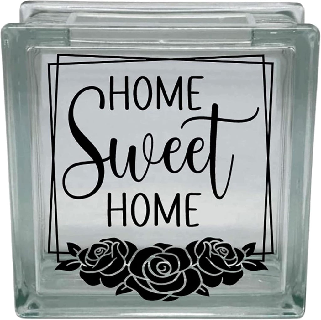 Home Sweet Home Glass Block Decal, Vinyl Decal Sticker with Rose Design, Home Decor Decoration, Glass Block Not Included