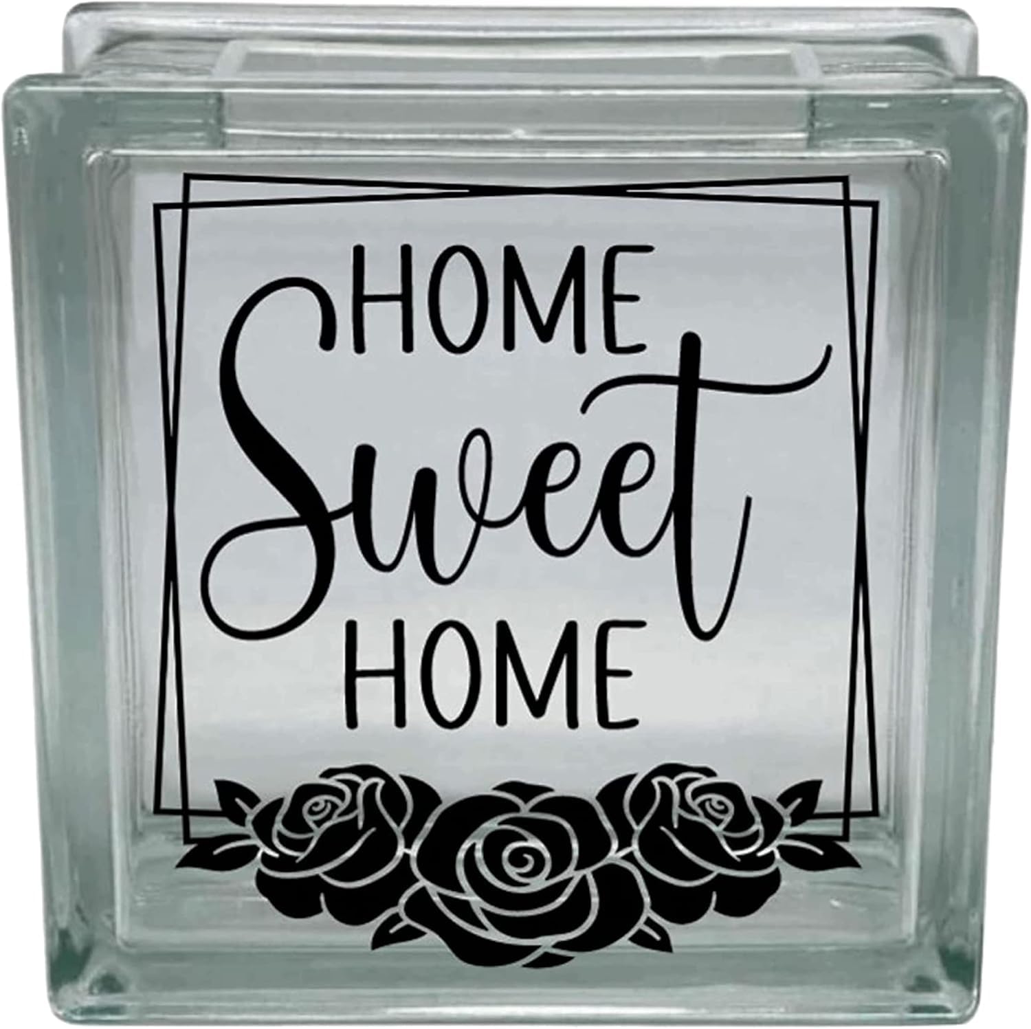 Home Sweet Home Glass Block Decal, Vinyl Decal Sticker with Rose Design, Home Decor Decoration, Glass Block Not Included