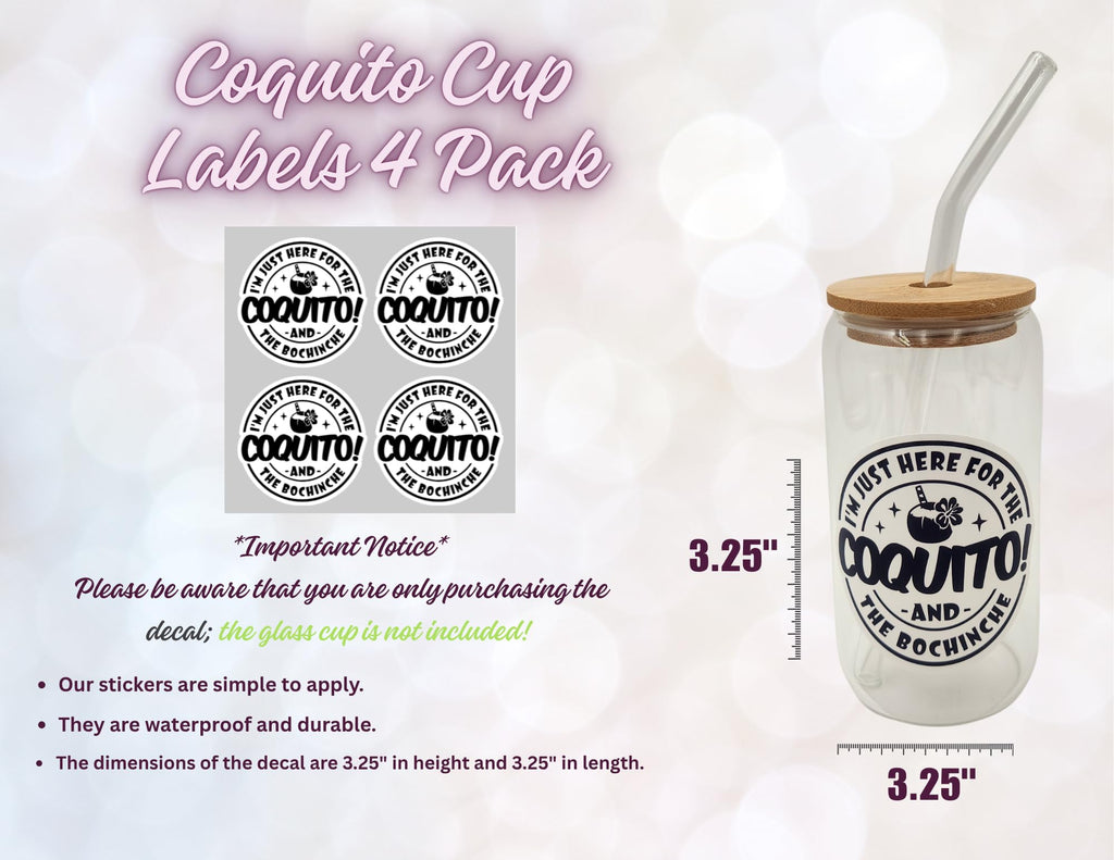 Coquito Bottle Cup Funny Coquito Bottle Labels, 4 Pack Waterproof Vinyl Puerto Rico Sticker Sheet