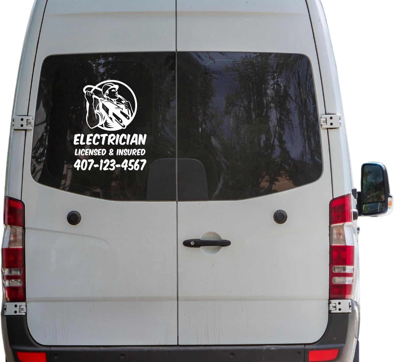 Electrician Licensed and Insured Custom Phone Number Vinyl Decal Sticker, 12x14 Inch, Vehicle Window Decal