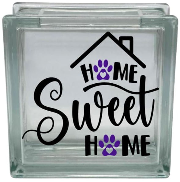 Home Sweet Home Glass Block Decal, Vinyl Decal with Paw Print Design, Pet Lover Home Decor Sticker (Glass Block Not Included)