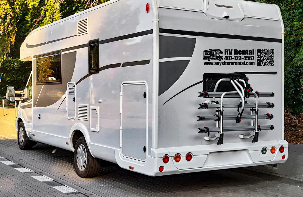 Custom RV Rental Vinyl Decal with QR Code and Phone Number, 24x8.2 Inch, 2 Pack