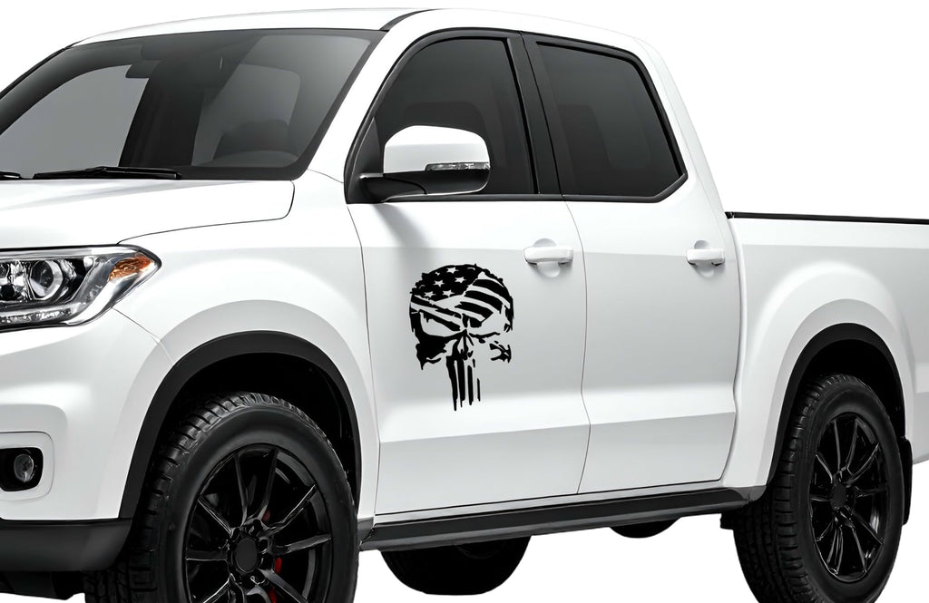 Skull USA Flag Decal, American Flag Millitary Style Vinyl Sticker for Car Window