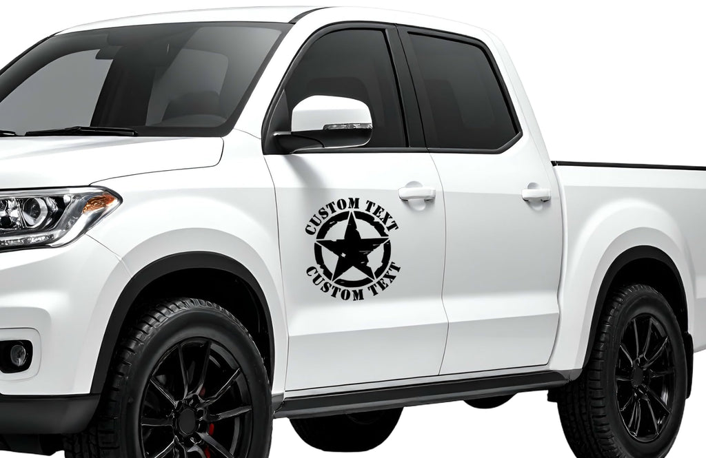 Custom Text Military Star Vinyl Decal Sticker, 5 Point Star Design, Customizable Vehicle Decal