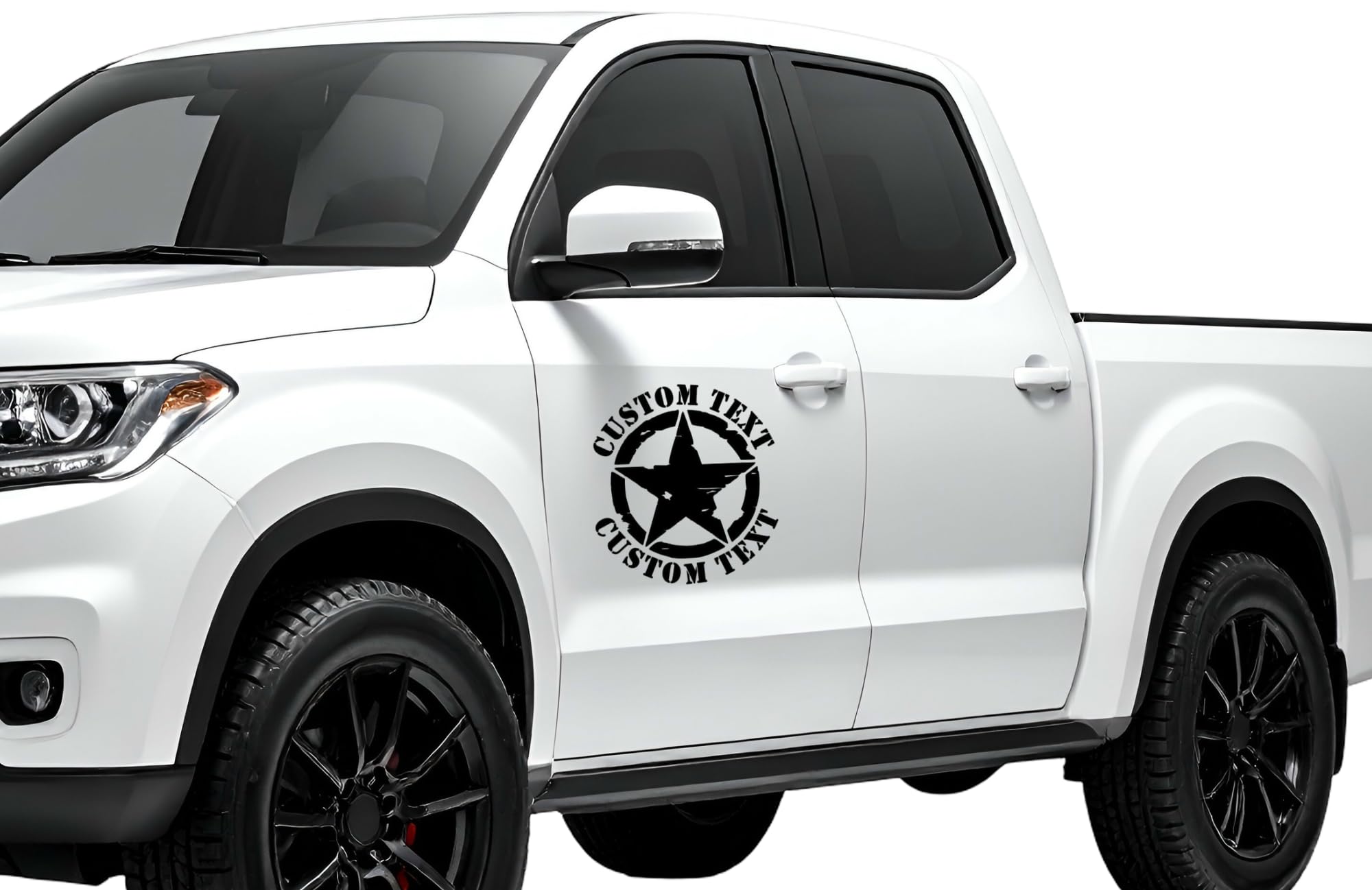 Custom Text Military Star Vinyl Decal Sticker, 5 Point Star Design, Customizable Vehicle Decal