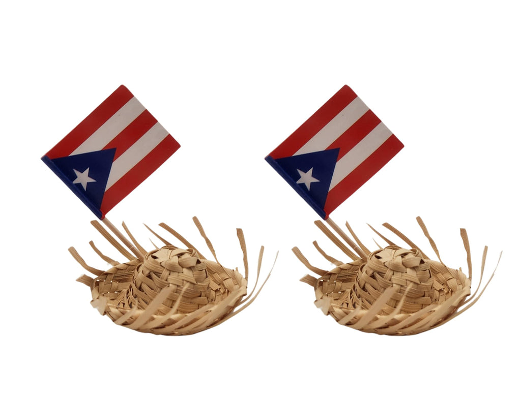 Pack of 2 Mini 2" Pava Straw Traditional Pavita Hats Puerto Rico & Toothpick Flags Jibaro Hats Party Favors Birthday Souvenirs Coquito Bottle Topper