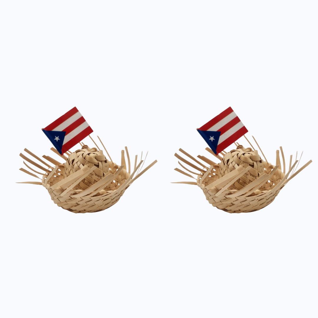 Pack of 2 Mini 2" Pava Straw Traditional Pavita Hats Puerto Rico & Toothpick Flags Jibaro Hats Party Favors Birthday Souvenirs Coquito Bottle Topper