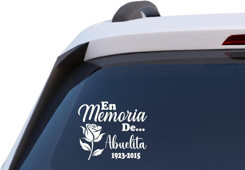 En Memoria De Abuelita Memorial Decal, Vinyl Car Window Sticker with Rose Design, Customizable Memorial Tribute