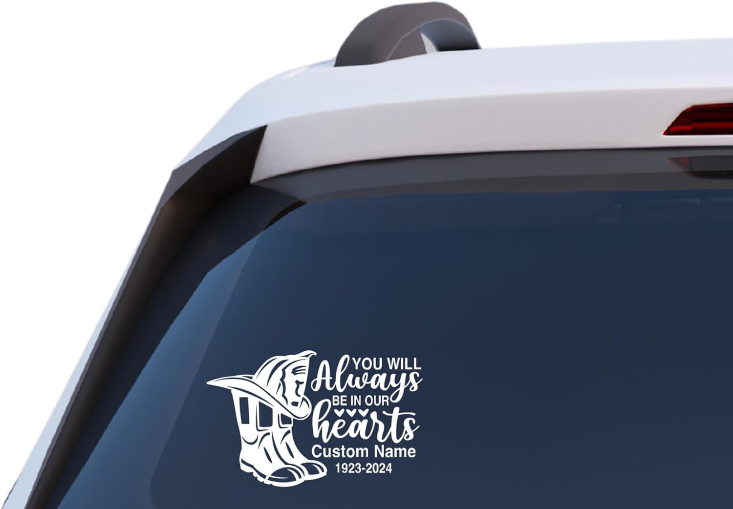 Personalized Memorial Car Decal – You Will Always Be In Our Hearts Vinyl Window Sticker – Custom Name & Dates