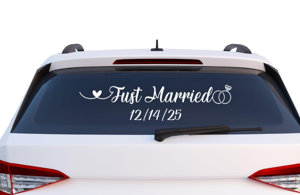 Just Married Car Window Decal, Customizable Wedding Date Vinyl Sticker, Multiple Color Options Available