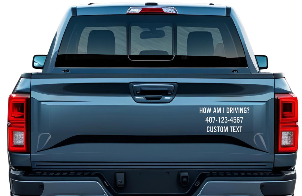 How Am I Driving Custom Text Vinyl Decal Sticker for Vehicle Tailgate, Customizable Phone Number