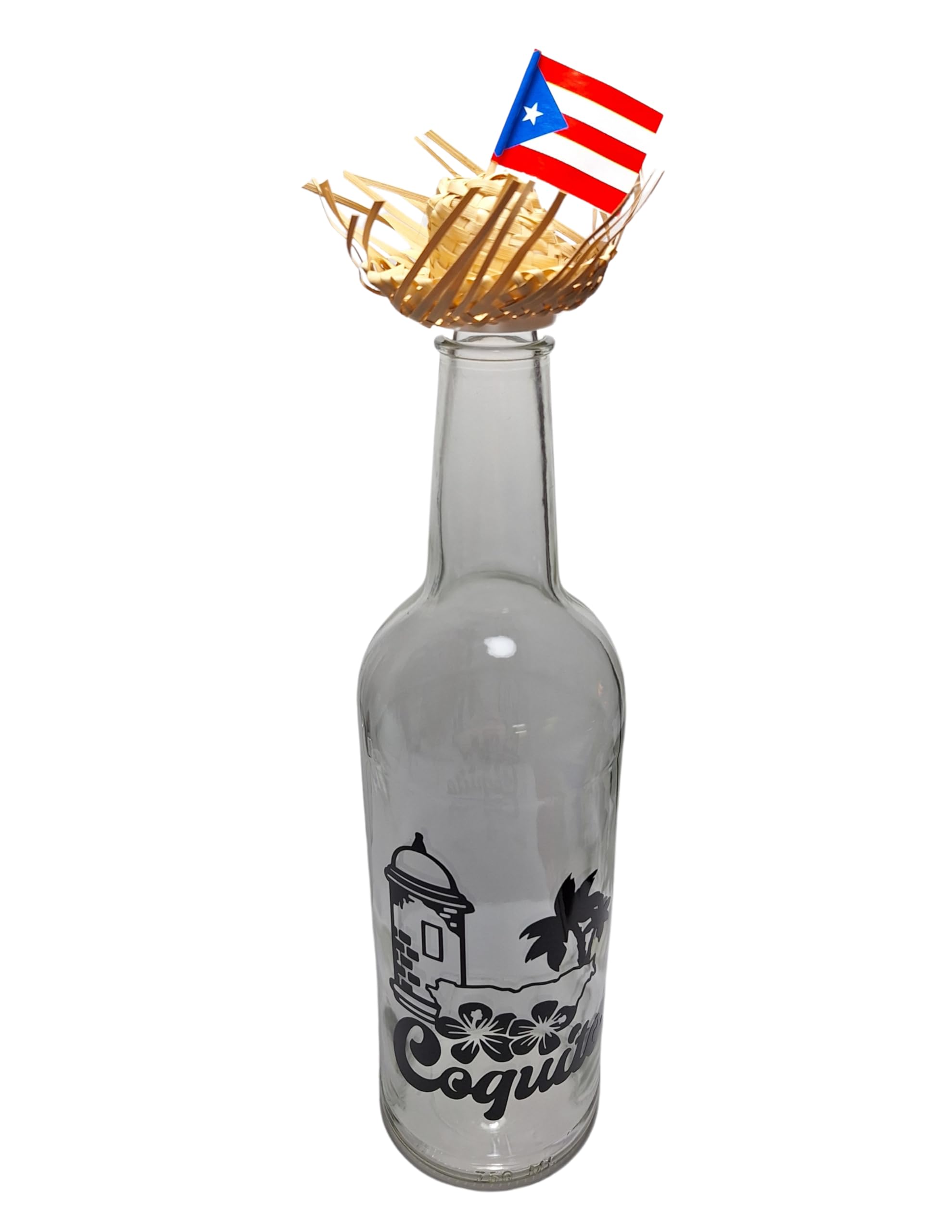 Puerto Rico Decal Sticker Glass Bottle Decorative Label Sticker & Pava Straw Hat Puerto Rico Flag Morro Decal (Glass Bottle Not Included)