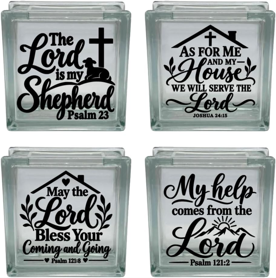 Bible Verse Glass Block Stickers – Set of 4 Christian Vinyl Decals