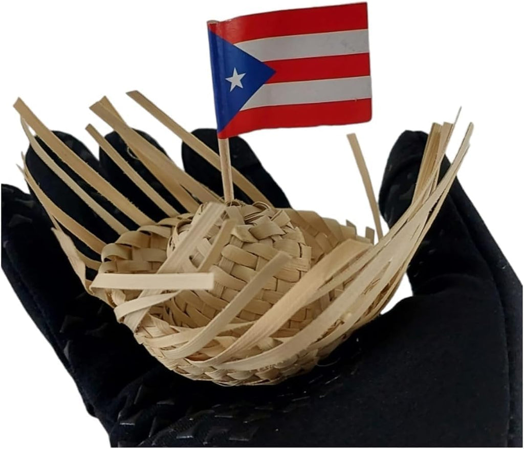 Pack of 2 Mini 3" Pava Straw Traditional Pavita Hats Puerto Rico & Toothpick Flags Jibaro Hats Party Favors Birthday Souvenirs Coquito Bottle Topper