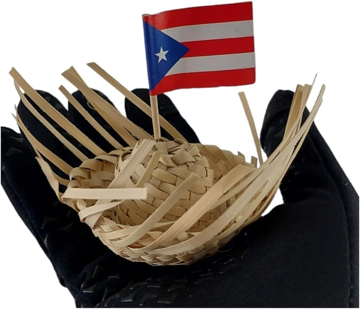 Pack of 2 Mini 3" Pava Straw Traditional Pavita Hats Puerto Rico & Toothpick Flags Jibaro Hats Party Favors Birthday Souvenirs Coquito Bottle Topper