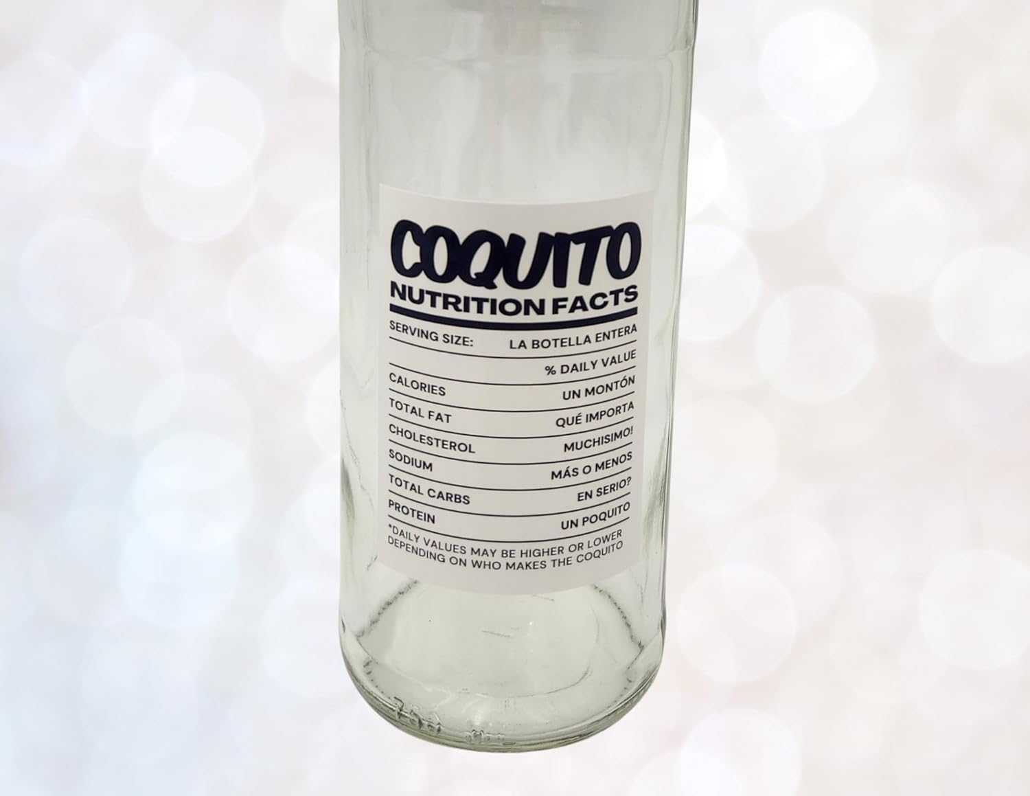 Coquito Nutrition Facts Stickers – 12 Pack Waterproof Bottle Labels for Homemade Coquito Gifts
