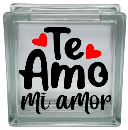 Te Amo Mi Amor Glass Block Decal, Vinyl Decal Sticker with Hearts, Spanish Love Quote Design (Glass Block Not Included)