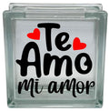 Te Amo Mi Amor Glass Block Decal, Vinyl Decal Sticker with Hearts, Spanish Love Quote Design (Glass Block Not Included)
