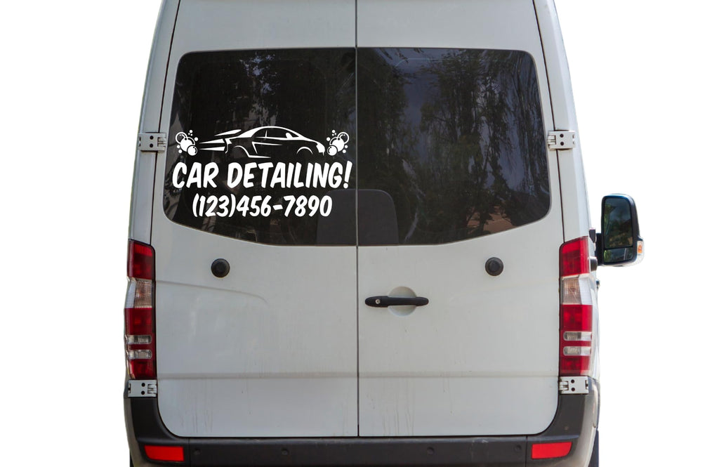 Car Detailing Custom Phone Number Vinyl Decal Sticker, Business Advertising Window Decal with Car Graphics