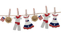 Jibaro Puerto Rican Theme Patriotic Clothes Line Garland, Red White Blue Felt Fabric Dresses and Outfit with Mini Pavita Hats, 3ft Decorative Garland String with Wooden Clips, Football Party Decor