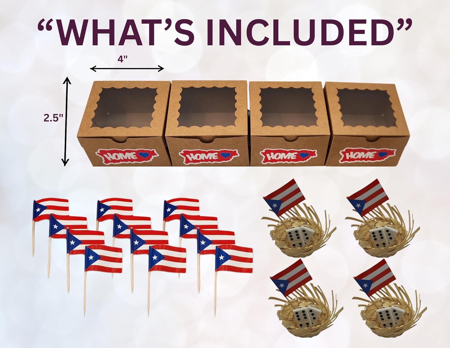 Random Little Finds Puerto Rico Mini Pavita Domino Hats Party Favor Boxes with Straw Hats and Toothpick Flags