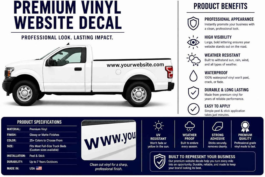 Custom Website Decal for Trucks, Vans & Business Vehicles | Personalized Vinyl Website Lettering