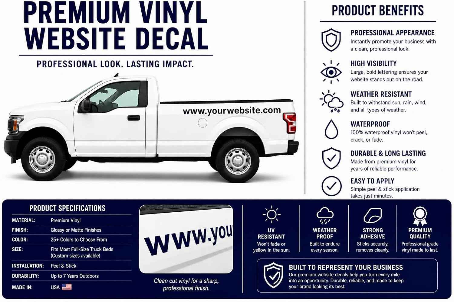 Custom Website Decal for Trucks, Vans & Business Vehicles | Personalized Vinyl Website Lettering
