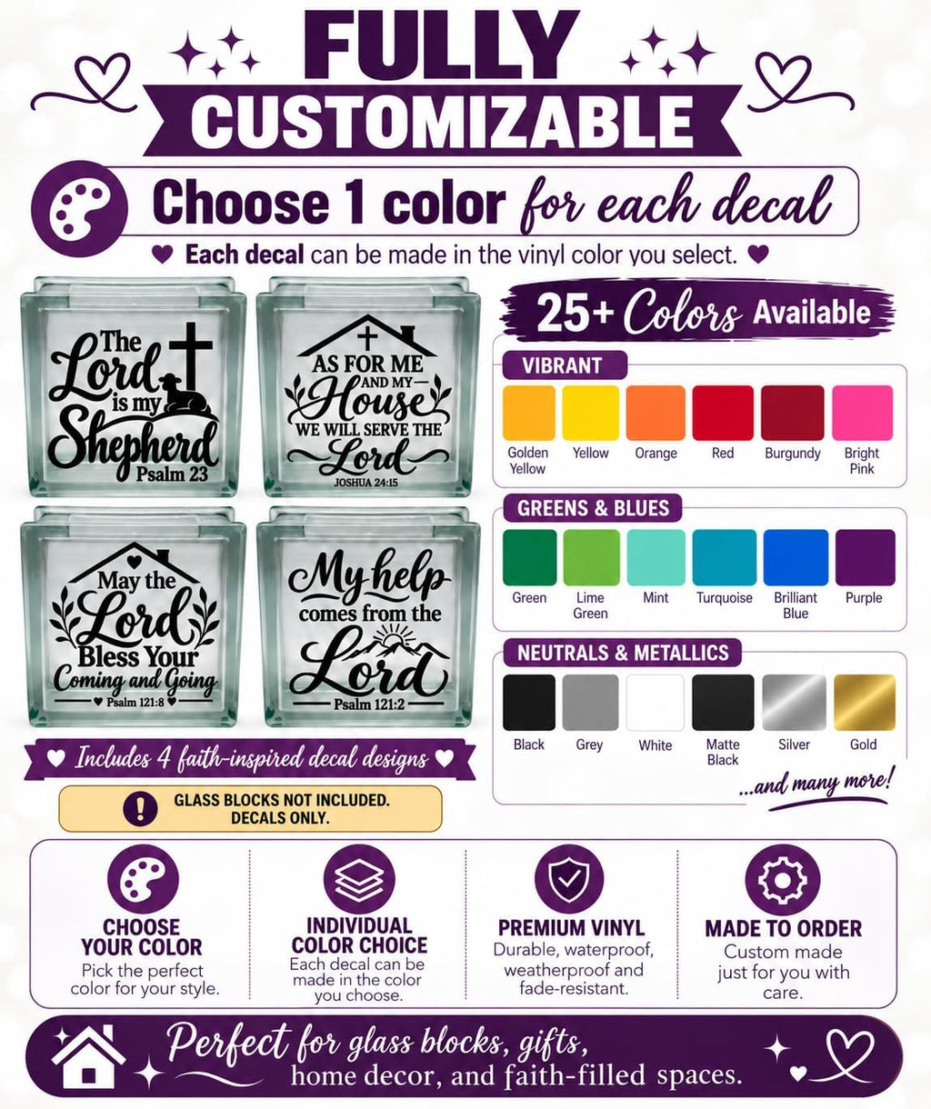 Bible Verse Glass Block Stickers – Set of 4 Christian Vinyl Decals