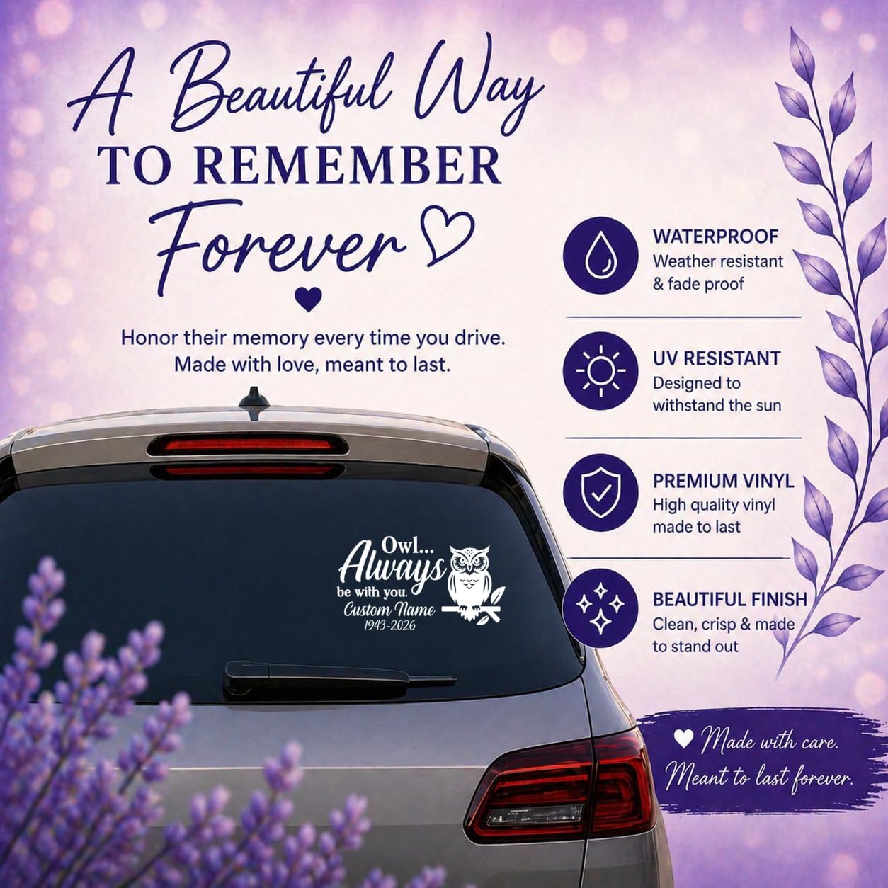 Owl Always Be with You Custom Name & Dates Owl Memorial Decal Sticker for Car Windows - Random Little Finds
