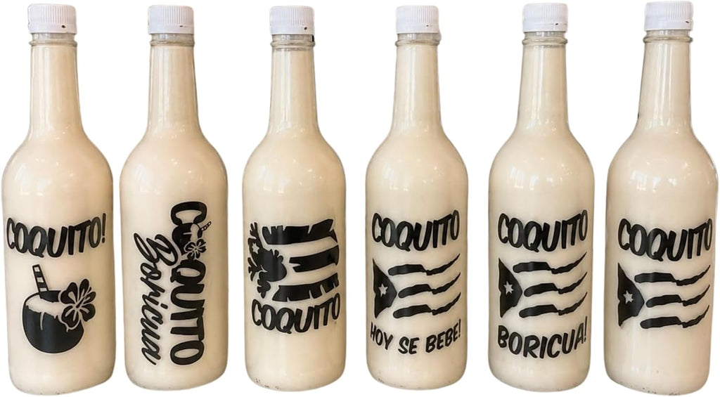 Custom Coquito Bottle Decals - Personalized Puerto Rican Vinyl Labels for Holiday Party Favors - Available in 2, 6, or 12 Packs - Random Little Finds