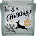 Merry Christmas Glass Block Vinyl Decal – Reindeer & Ornament DIY Holiday Craft (Glass Block Not Included)