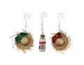 Jibaro Christmas Ornament 3 PC Set PK of (2) Mini 2" Pava Straw Traditional Pavita Hats Puerto Rico & (1) Mini Coquito Bottle Christmas Tree Ornaments Party Favors Birthday Souvenirs Set