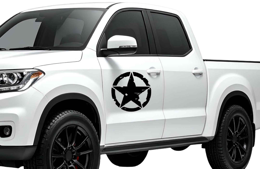 Military Star Vinyl Decal Sticker Truck Car Hood Door Roof Sticker Distressed Star Decal (10", Matte White)