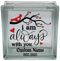 Glass block with romantic design and customizable text on a white background
