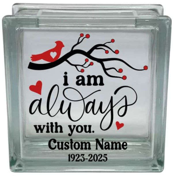 Glass block with romantic design and customizable text on a white background