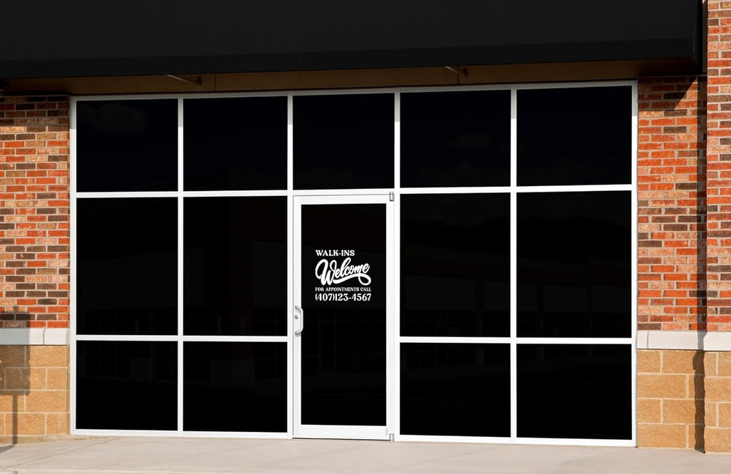 Walk-Ins Welcome Vinyl Decal with Custom Phone Number, Business Door Window Sticker