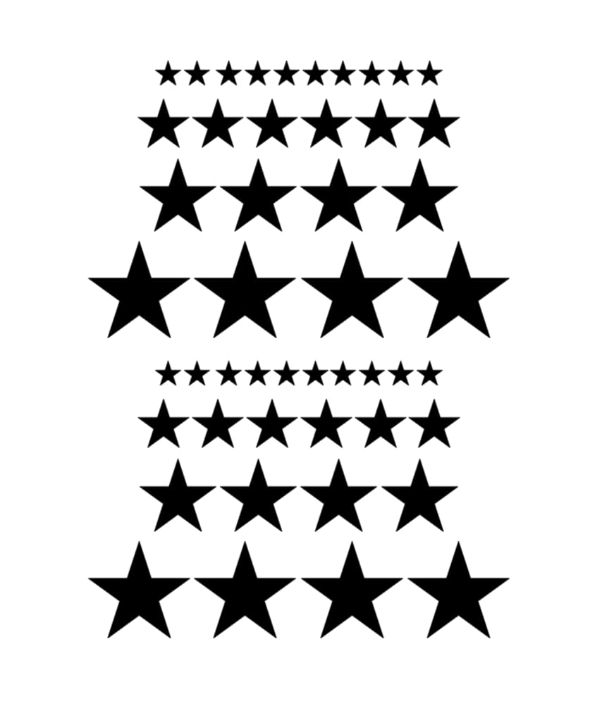 Star Shape Vinyl Decal Sticker Bundle, Black, Multiple Sizes, 48 Piece Set