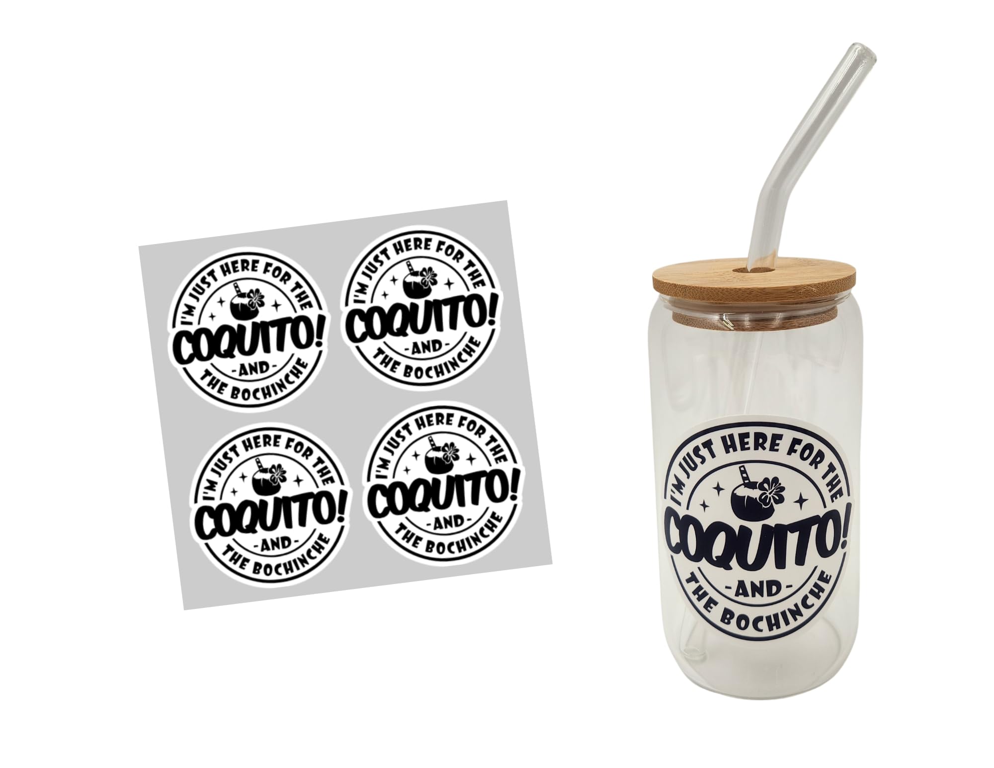 Coquito Bottle Cup Funny Coquito Bottle Labels, 4 Pack Waterproof Vinyl Puerto Rico Sticker Sheet