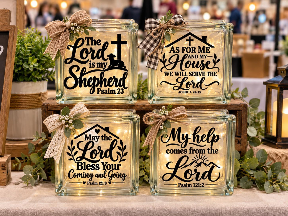 Bible Verse Glass Block Stickers – Set of 4 Christian Vinyl Decals