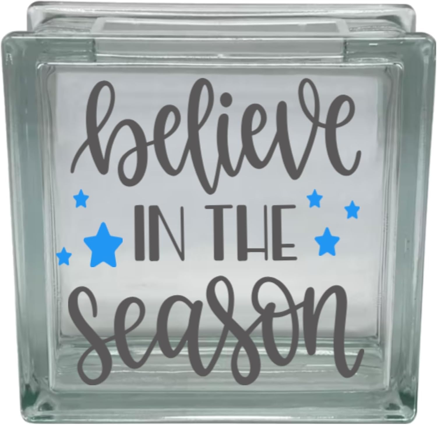 Believe in The Season Glass Block Decal, Holiday Vinyl Decal with Stars, Seasonal Home Decor Sticker (Glass Block Decal)