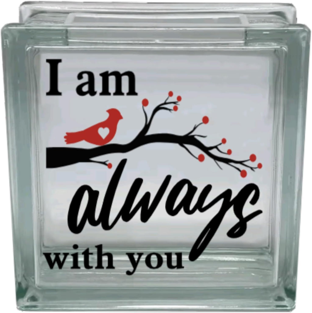 I Am Always with You Glass Block Decal, Vinyl Decal Sticker with Cardinal Bird and Branch Design
