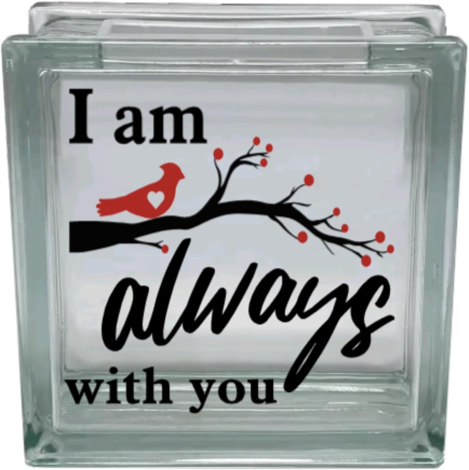 I Am Always with You Glass Block Decal, Vinyl Decal Sticker with Cardinal Bird and Branch Design
