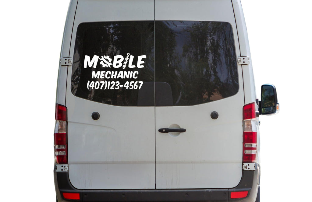 Mobile Mechanic Custom Vinyl Decal with Phone Number for Car Window
