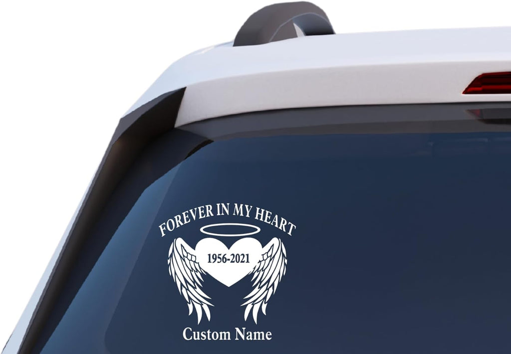 Personalized Memorial Car Window Decal – Forever In My Heart Angel Wings Sticker