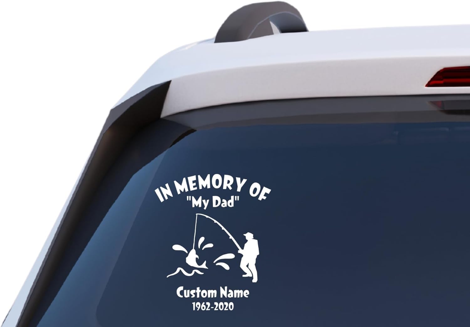 In Memory of My Dad Fishing Memorial Car Decal – Personalized Fisherman Tribute Vinyl Sticker with Custom Name & Dates