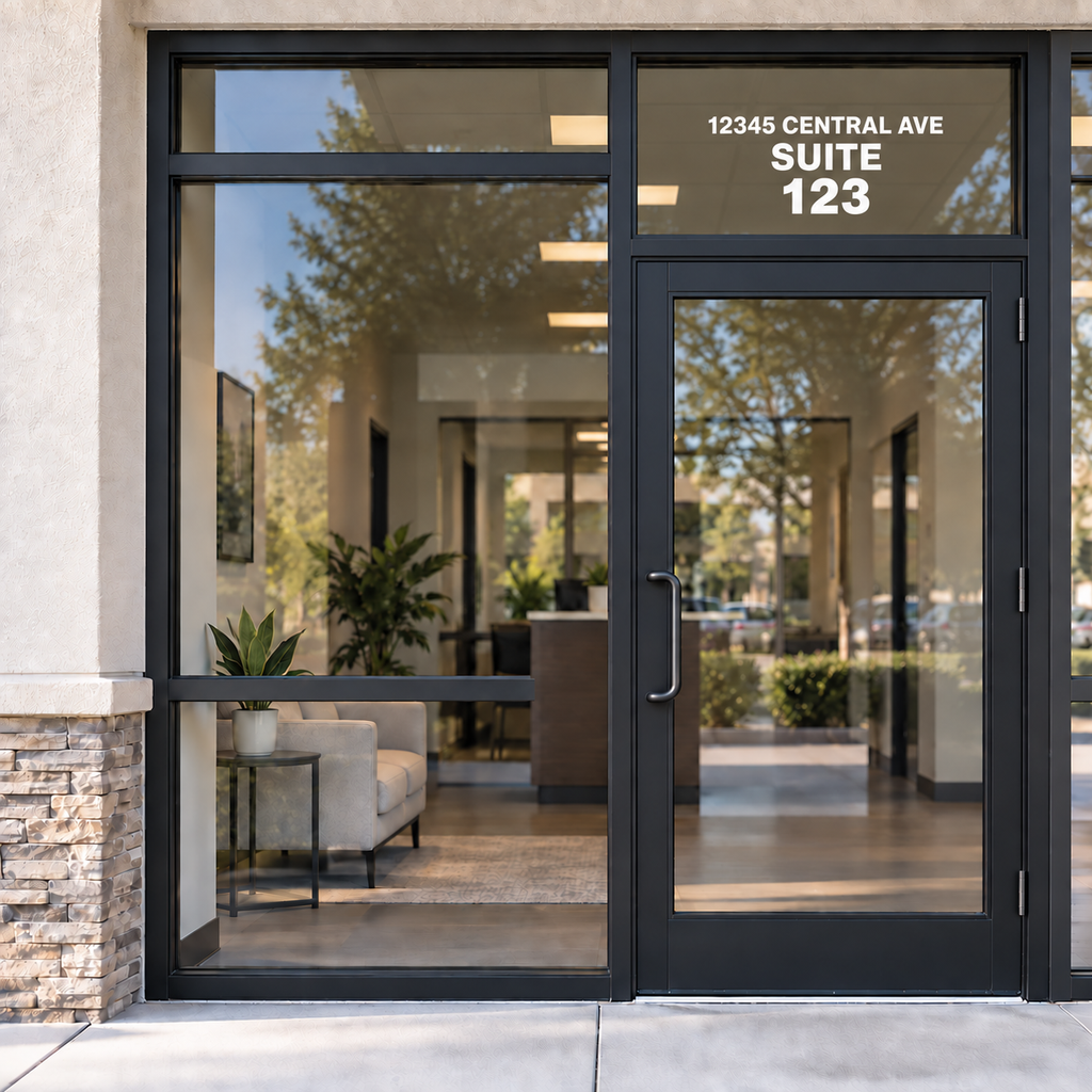 Custom Address Decal for Storefront, Office & Business Entrance - Waterproof Vinyl Lettering