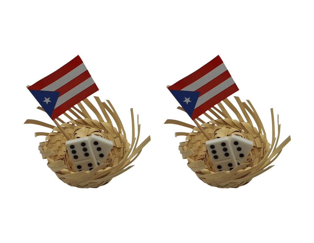 Pack of 2 Mini 2" Domino Edition Traditional Mini Pavita Hats & Puerto Rico Toothpick Flags Jibaro Pavas Party Favors Birthday Souvenirs Coquito Bottle Topper