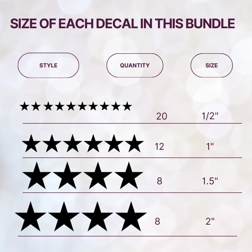 Star Shape Vinyl Decal Sticker Bundle, Black, Multiple Sizes, 48 Piece Set