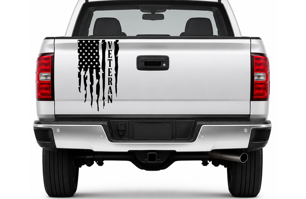 Veteran Flag Truck Decal | Distressed American Flag Vinyl Sticker